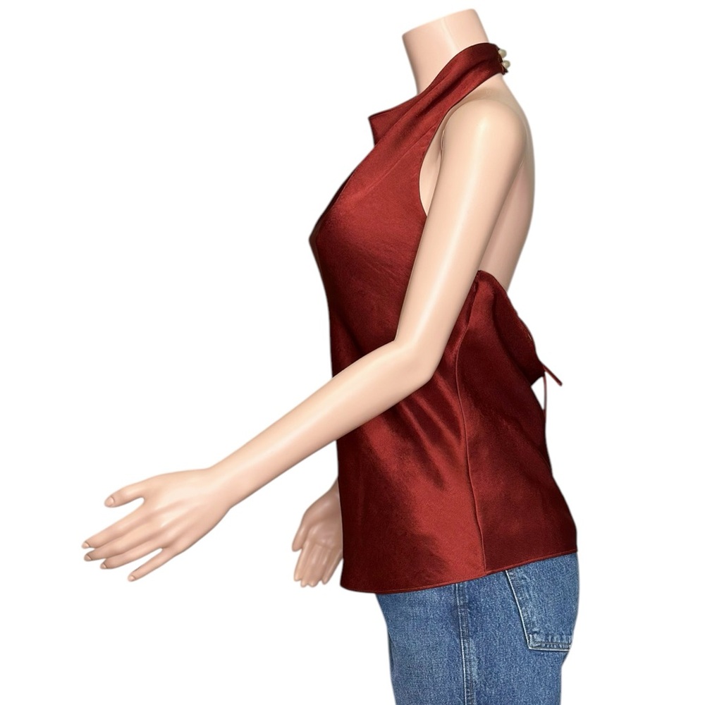 VINCE. Draped Satin Halter Blouse, Red, Medium - Picture 9 of 13